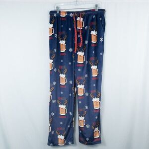 Bottoms Out Reinbeer Games Fleece‎ Holiday Pajama Pants Mens Medium Novelty Beer